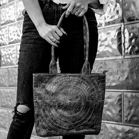 Gray Leather Mandala Bag - Picture 2 of 4